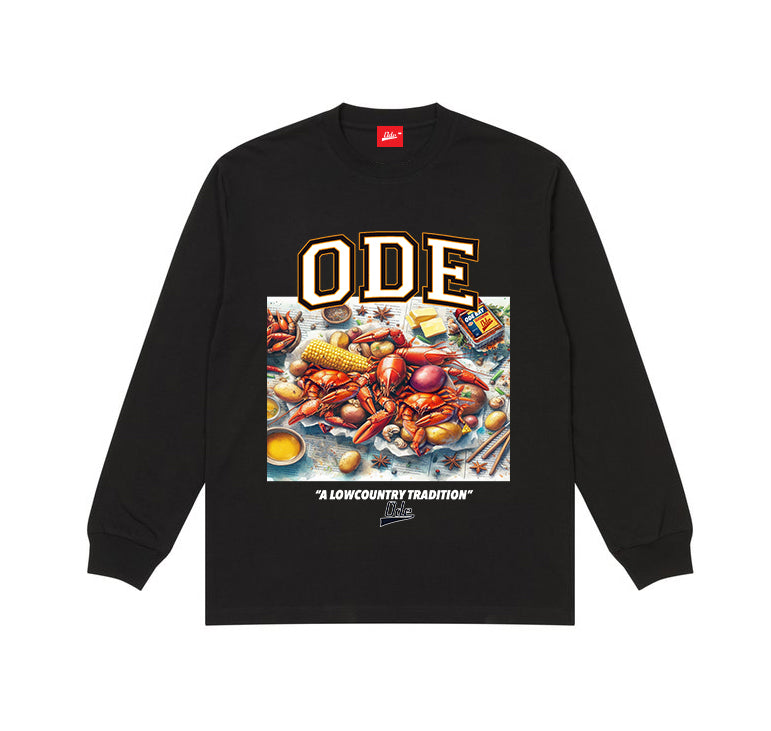 The ODE Crab Boil( The Lowcountry Boil) Black Long Sleeve T-Shirt