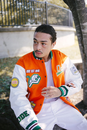 The ODE University Orange Varsity Jacket