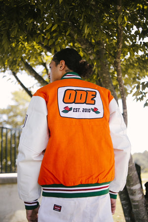 The ODE University Orange Varsity Jacket