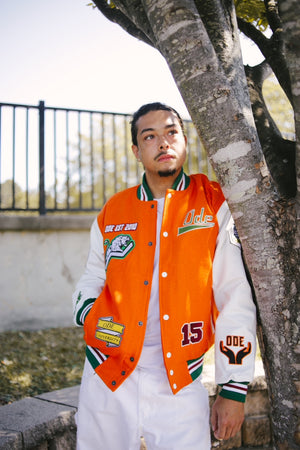 The ODE University Orange Varsity Jacket