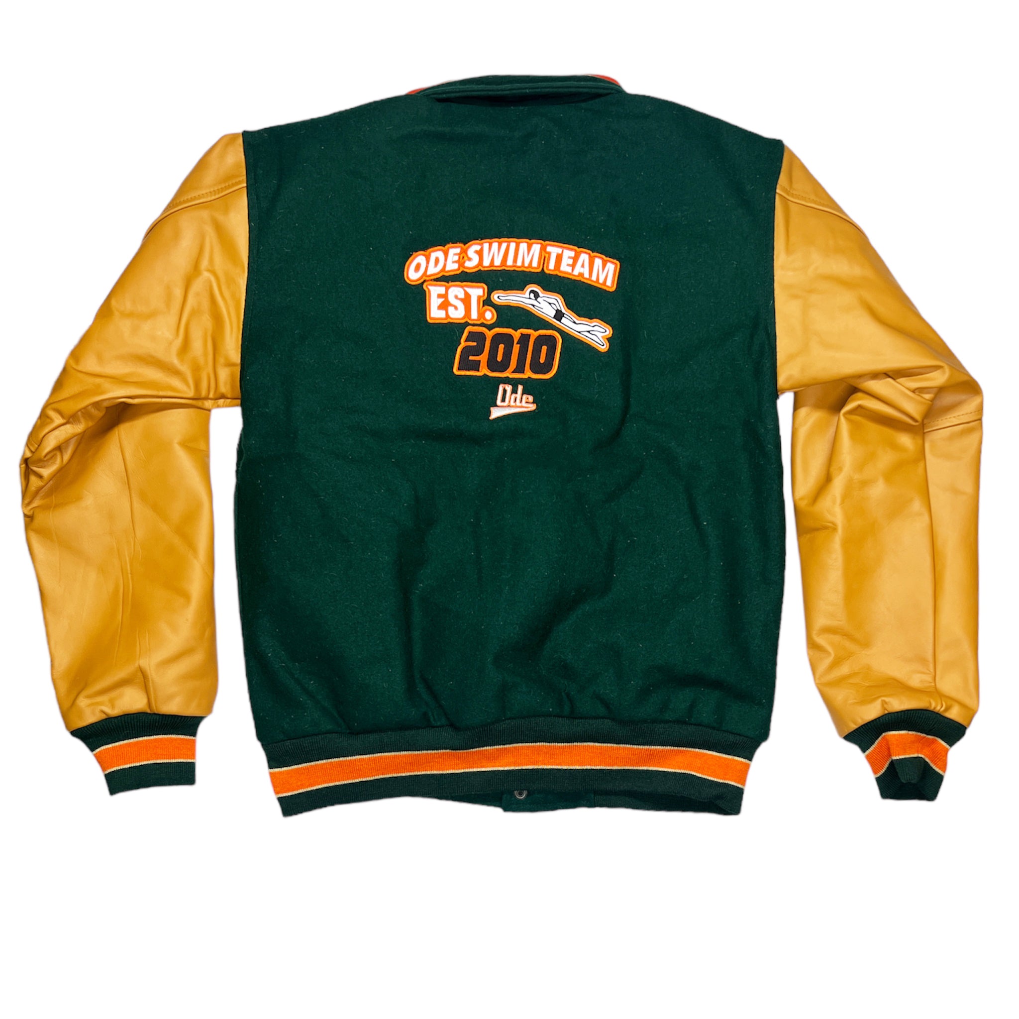 The ODE Swin Team Green & Orange Varsity Jacket