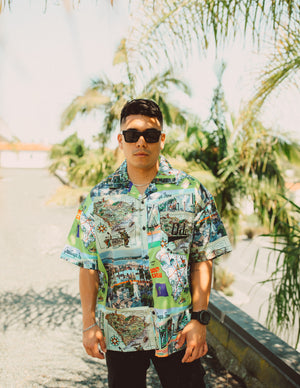 The Ode Map Silk Button Up Shirt