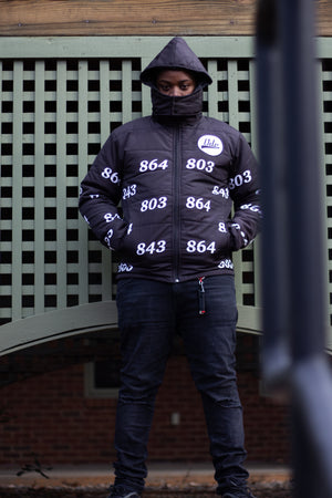 The Ode Area Code Puffer Jacket( South Carolina 803, 843, 864)