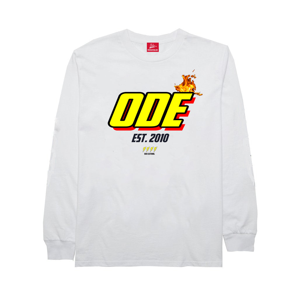 The Ode Flame Long Sleeve Shirt- White